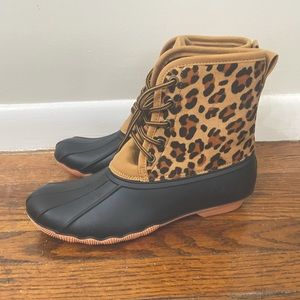 Leopard print duck boots